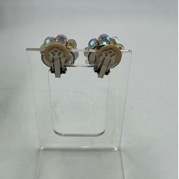 Vintage Off White Bumpy Faux Pearl and AB Rhinestone Earring and Necklace Set - Picture 6 of 9